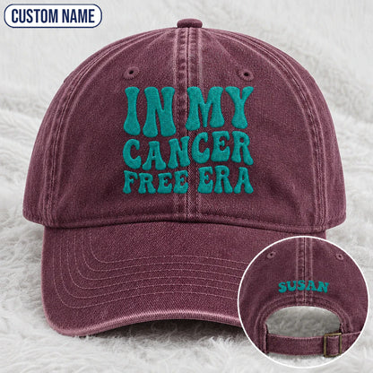 Personalized In My Free Era Teal Ribbon Embroidered Washed Cap