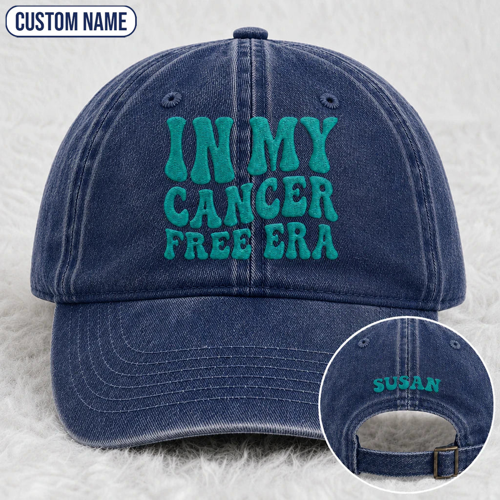 Personalized In My Free Era Teal Ribbon Embroidered Washed Cap