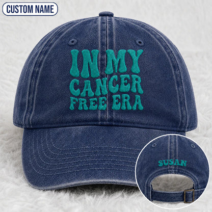Personalized In My Free Era Teal Ribbon Embroidered Washed Cap