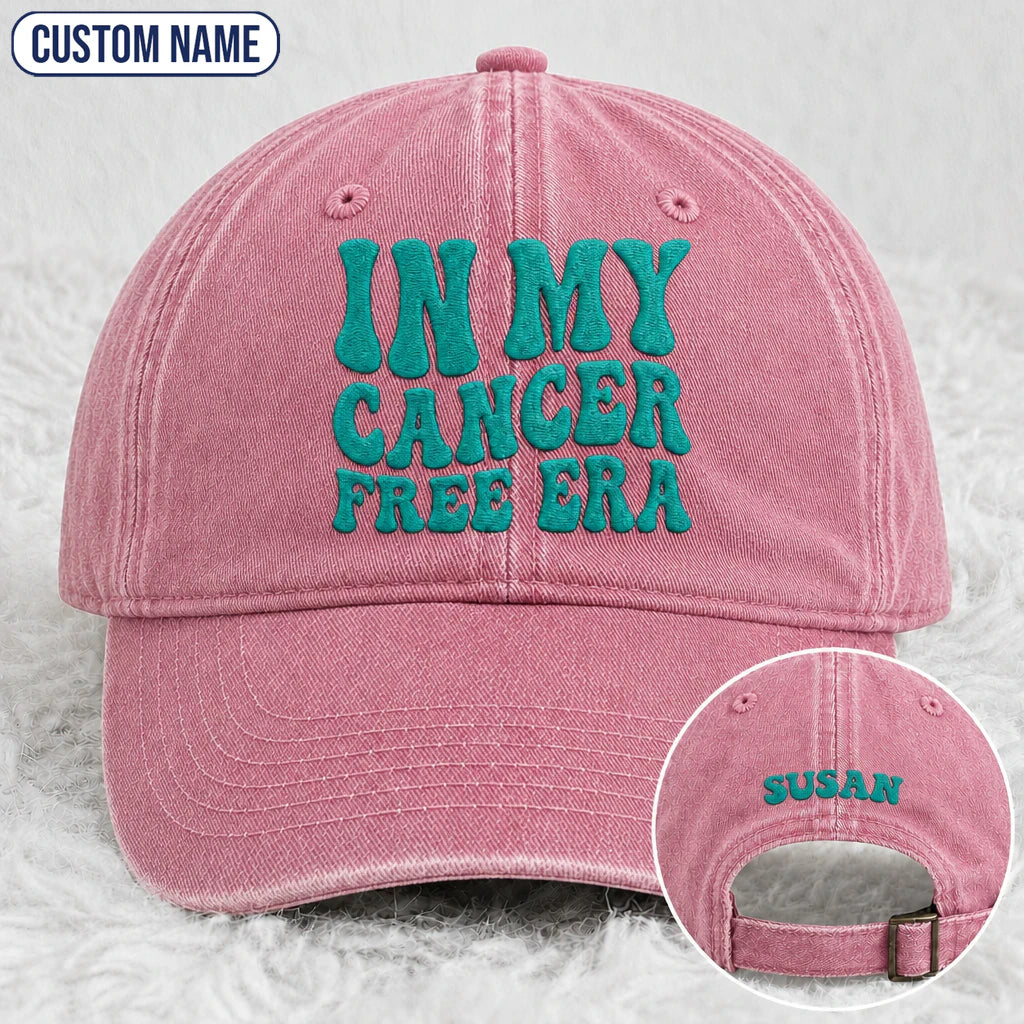 Personalized In My Free Era Teal Ribbon Embroidered Washed Cap
