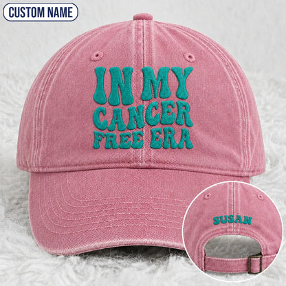 Personalized In My Free Era Teal Ribbon Embroidered Washed Cap