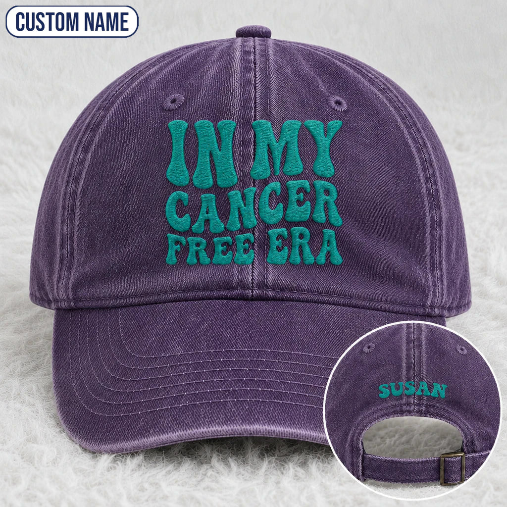 Personalized In My Free Era Teal Ribbon Embroidered Washed Cap