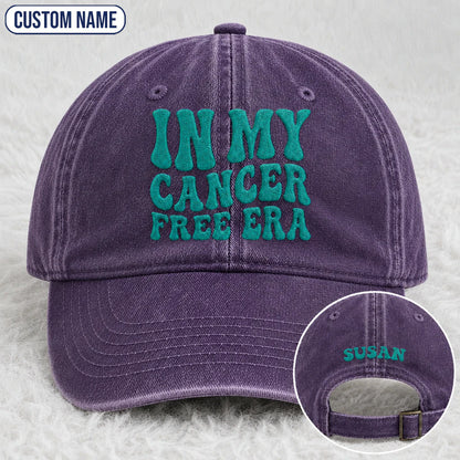 Personalized In My Free Era Teal Ribbon Embroidered Washed Cap