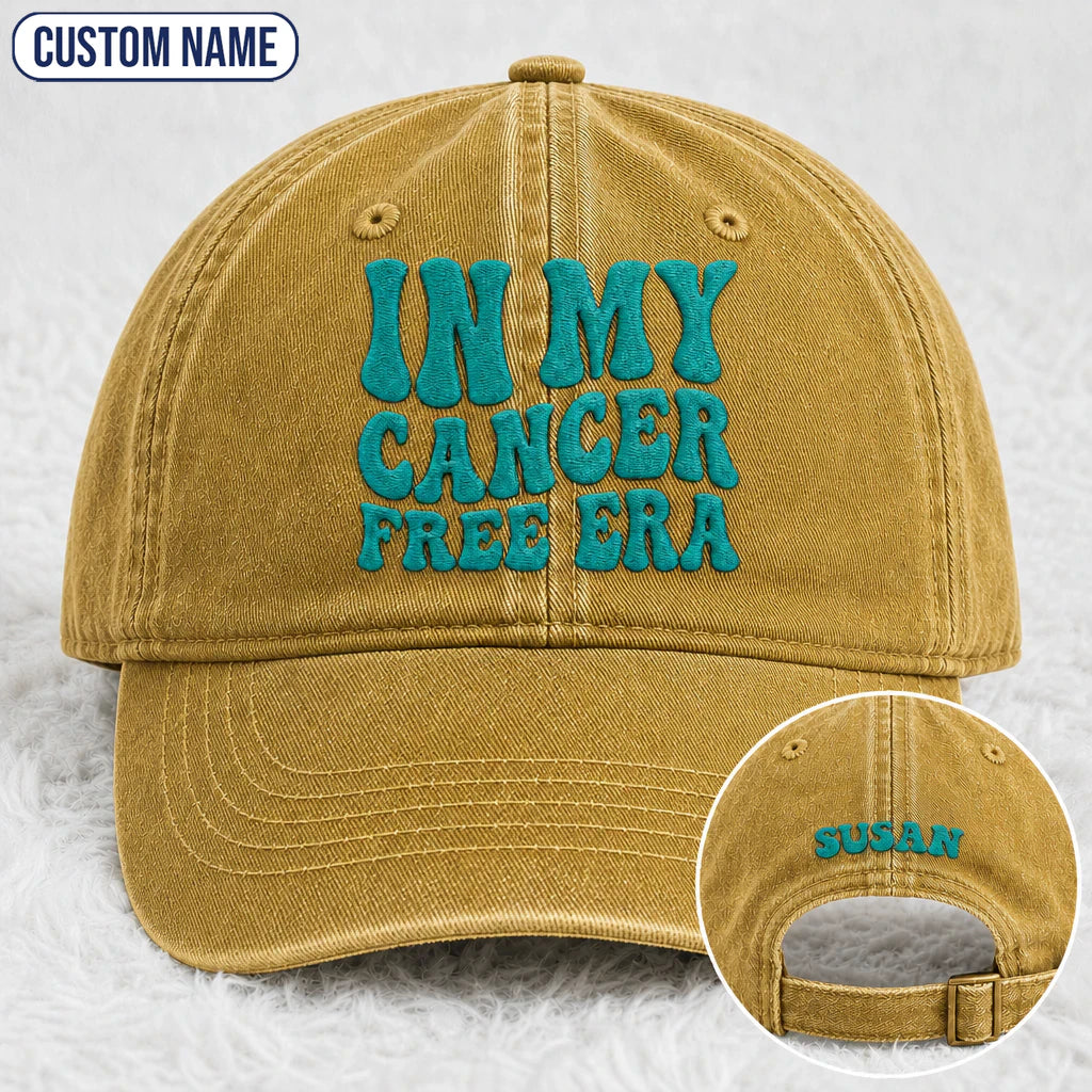 Personalized In My Free Era Teal Ribbon Embroidered Washed Cap
