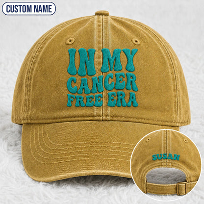 Personalized In My Free Era Teal Ribbon Embroidered Washed Cap