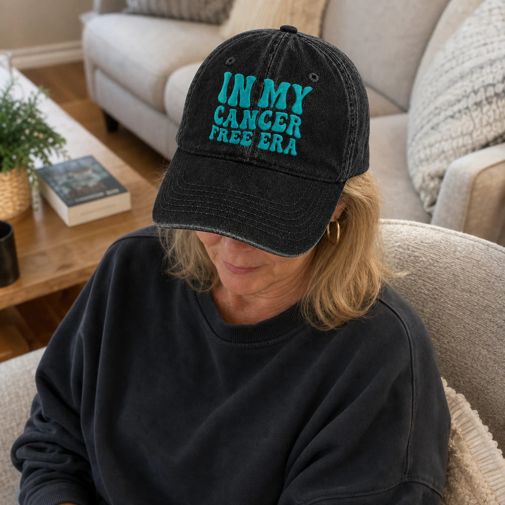 Personalized In My Free Era Teal Ribbon Embroidered Washed Cap