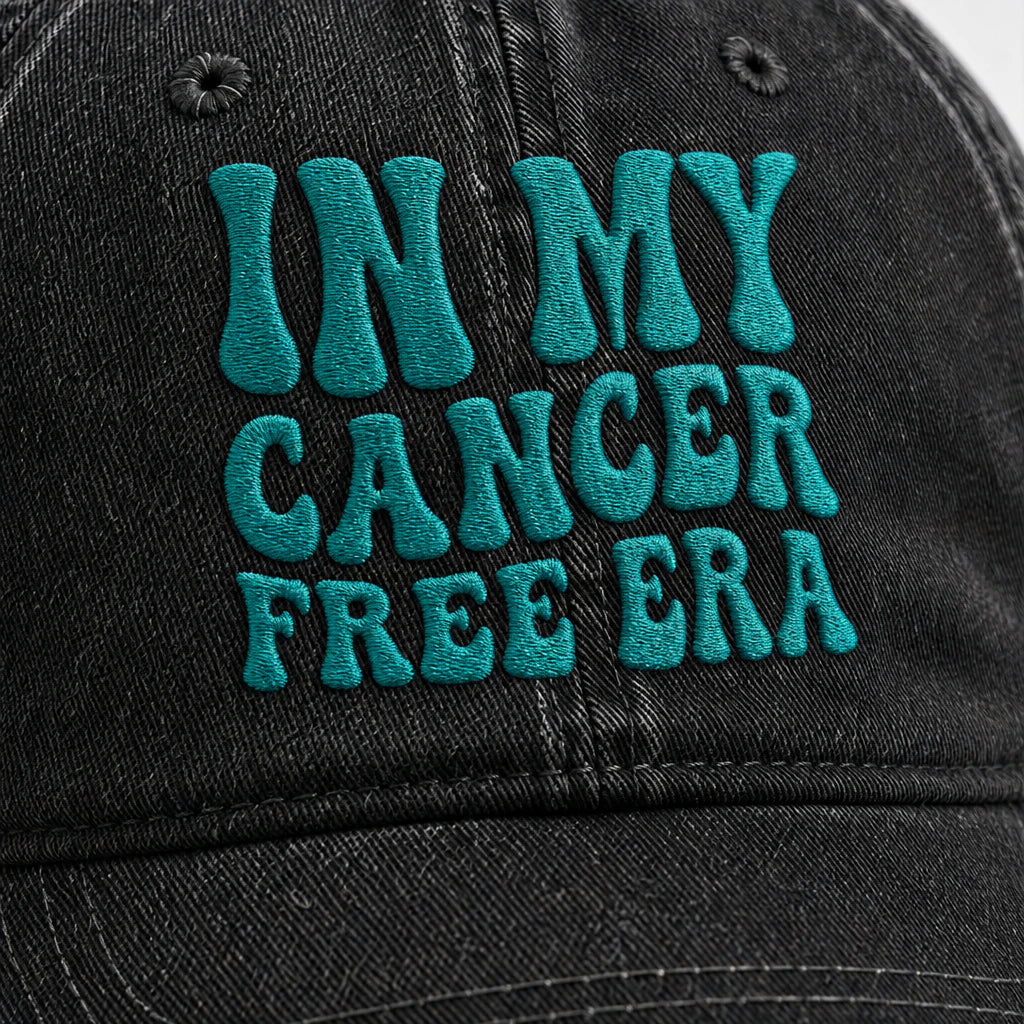 Personalized In My Free Era Teal Ribbon Embroidered Washed Cap
