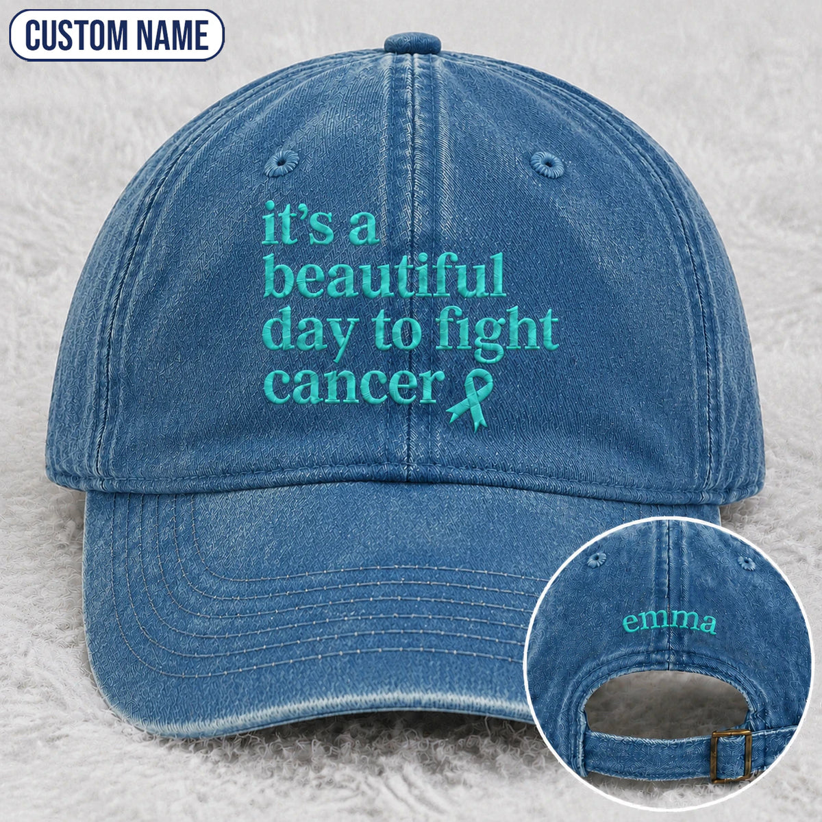 Personalized It'S A Beautiful Day To Fight Teal Ribbon Embroidered Washed Cap