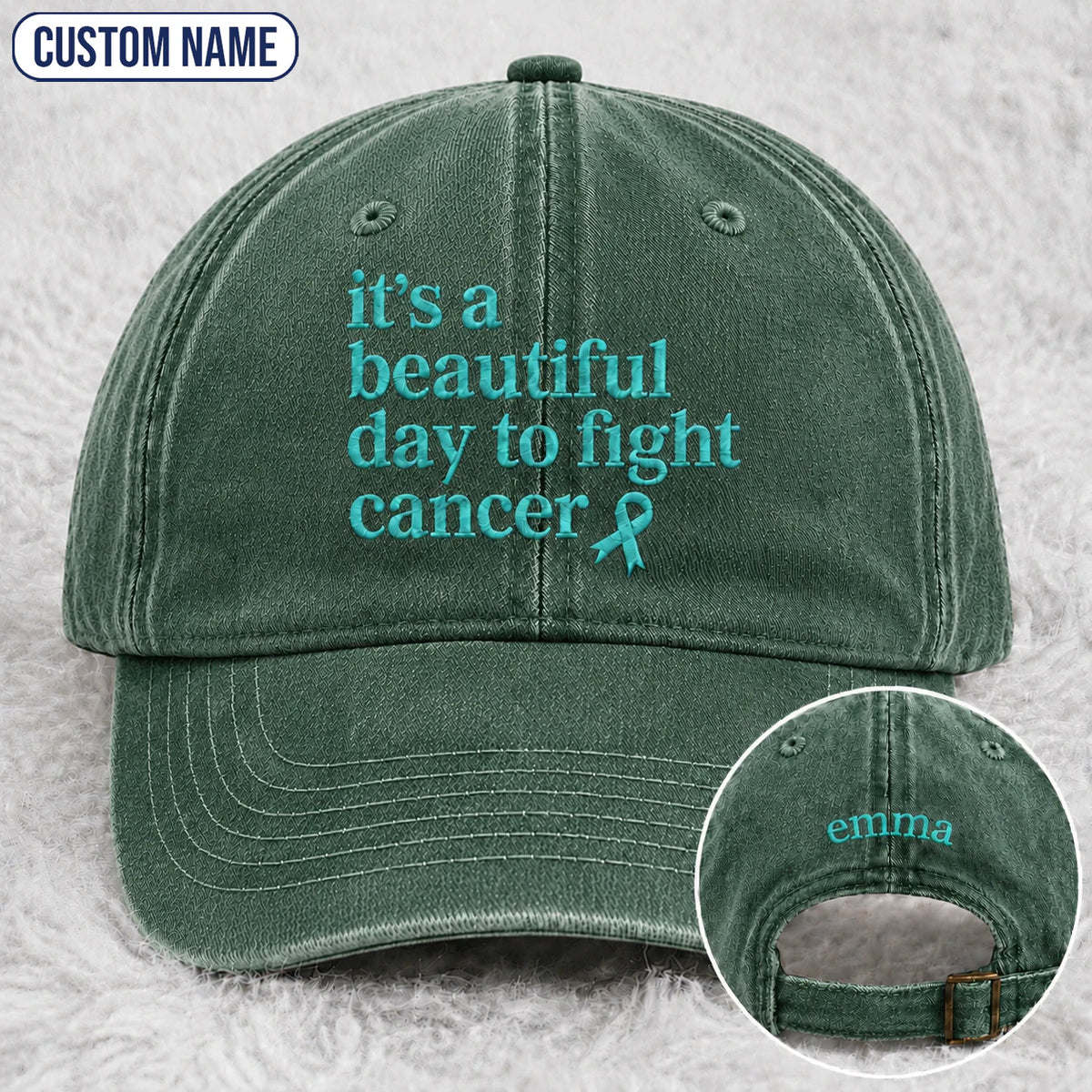 Personalized It'S A Beautiful Day To Fight Teal Ribbon Embroidered Washed Cap