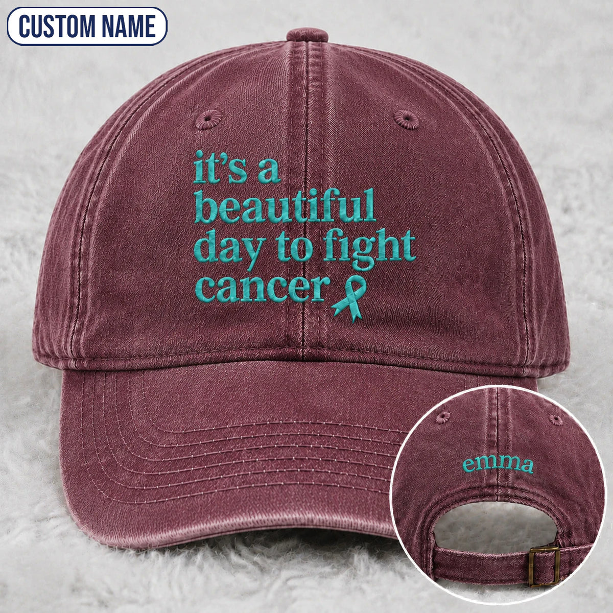 Personalized It'S A Beautiful Day To Fight Teal Ribbon Embroidered Washed Cap