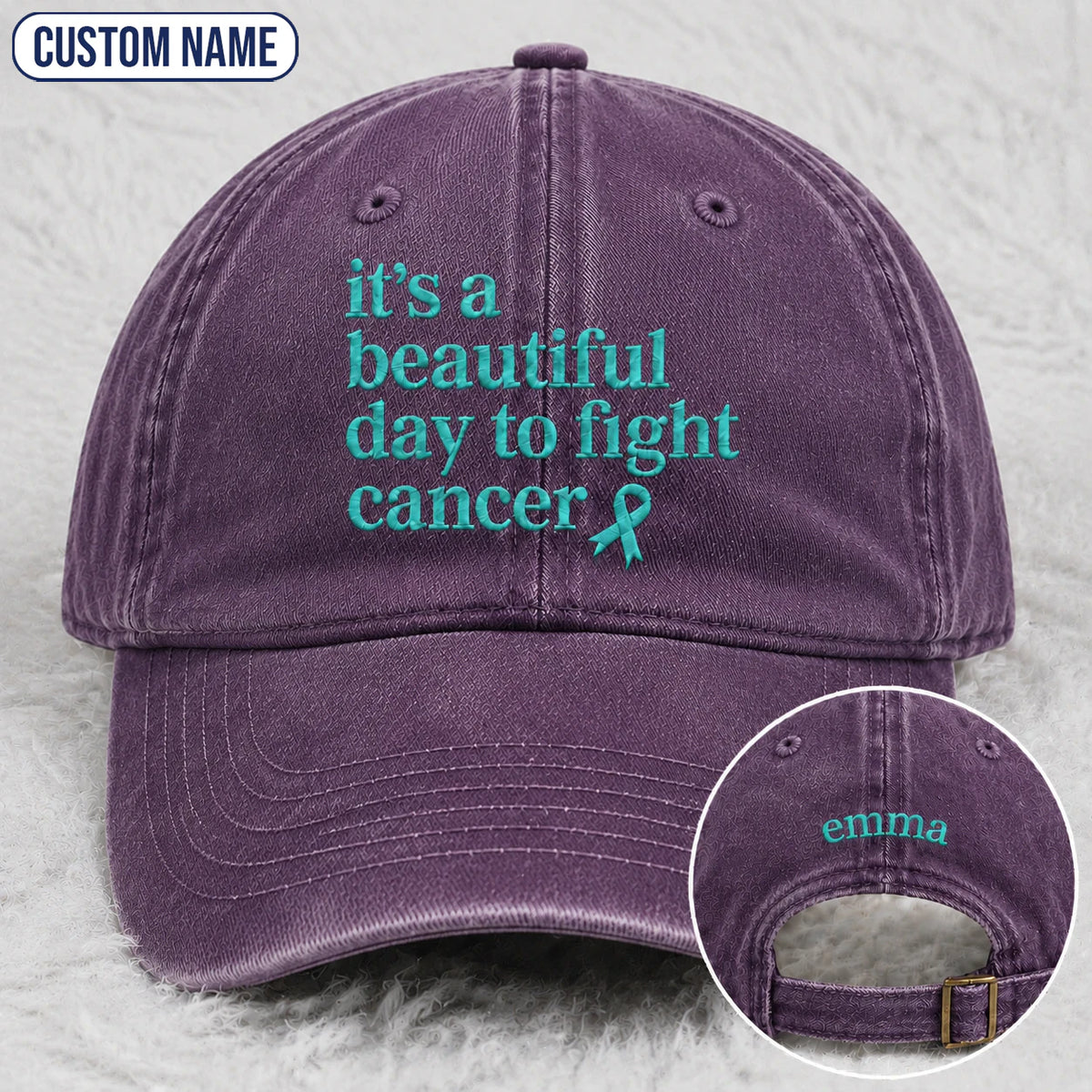 Personalized It'S A Beautiful Day To Fight Teal Ribbon Embroidered Washed Cap