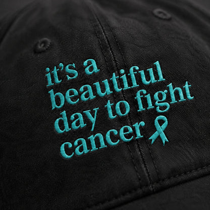 Personalized It'S A Beautiful Day To Fight Teal Ribbon Embroidered Washed Cap