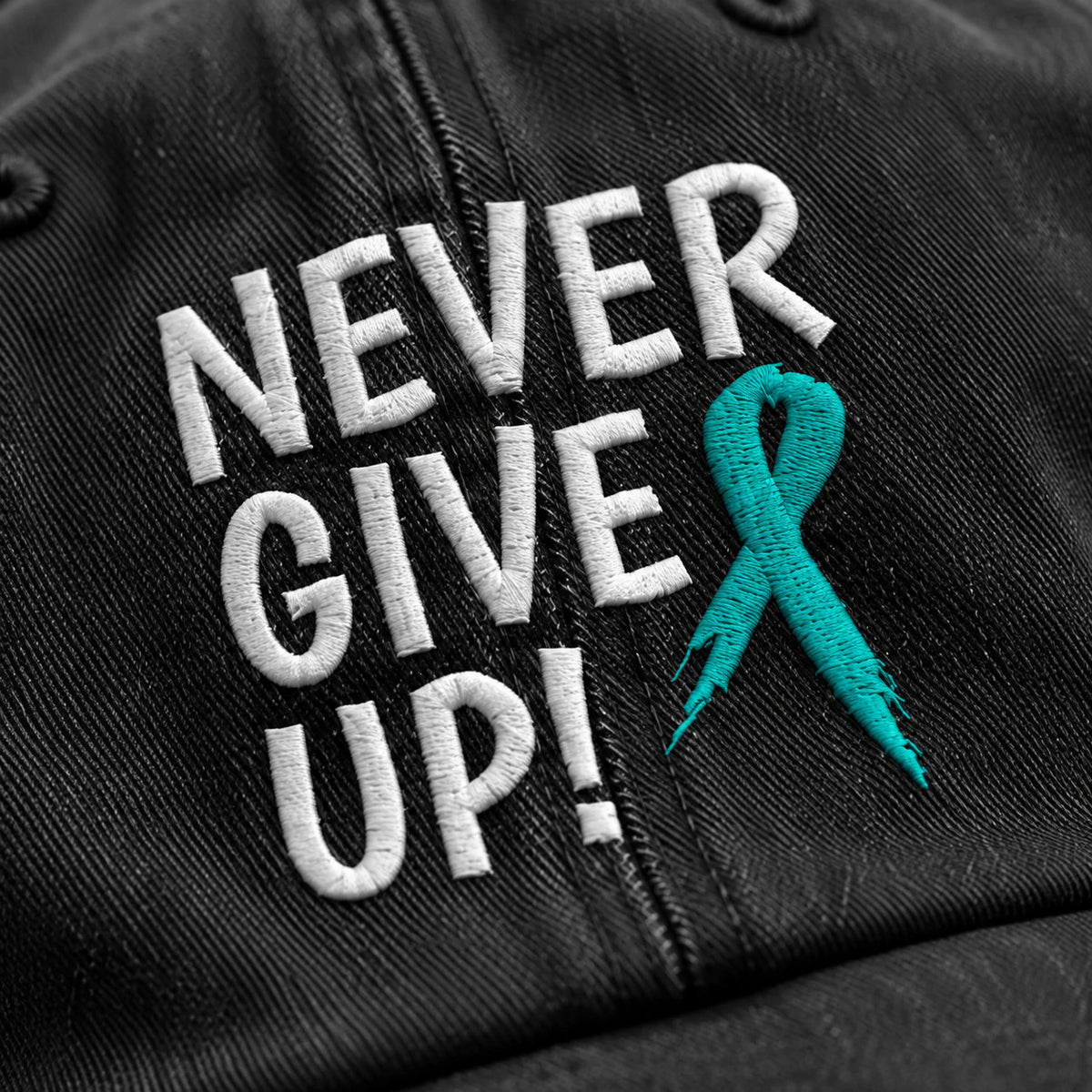 Personalized Never Give Up Teal Ribbon Embroidered Washed Cap
