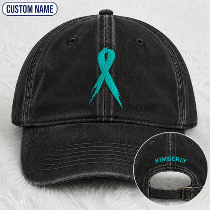 Personalized Ribbon Teal Ribbon Embroidered Washed Cap