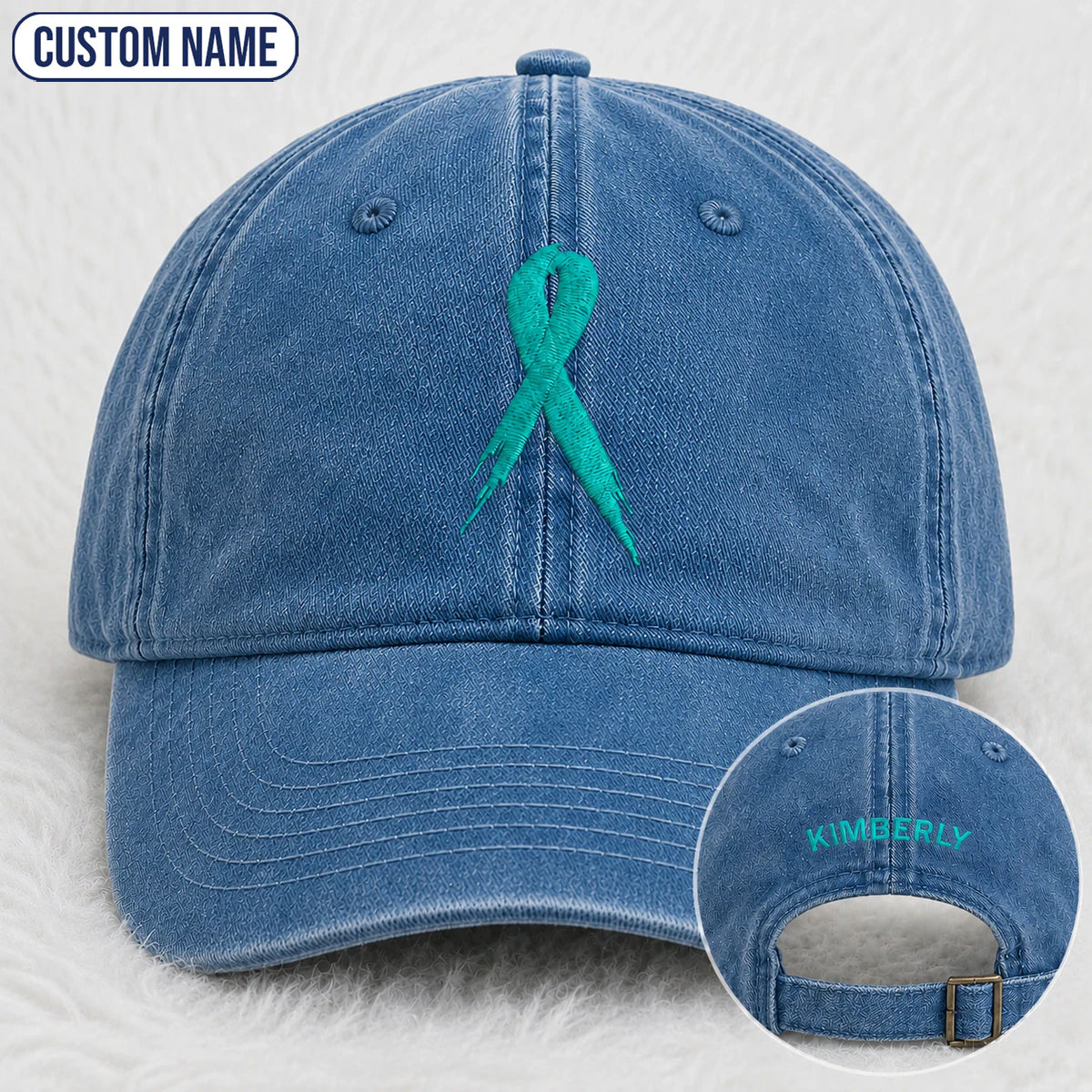 Personalized Ribbon Teal Ribbon Embroidered Washed Cap