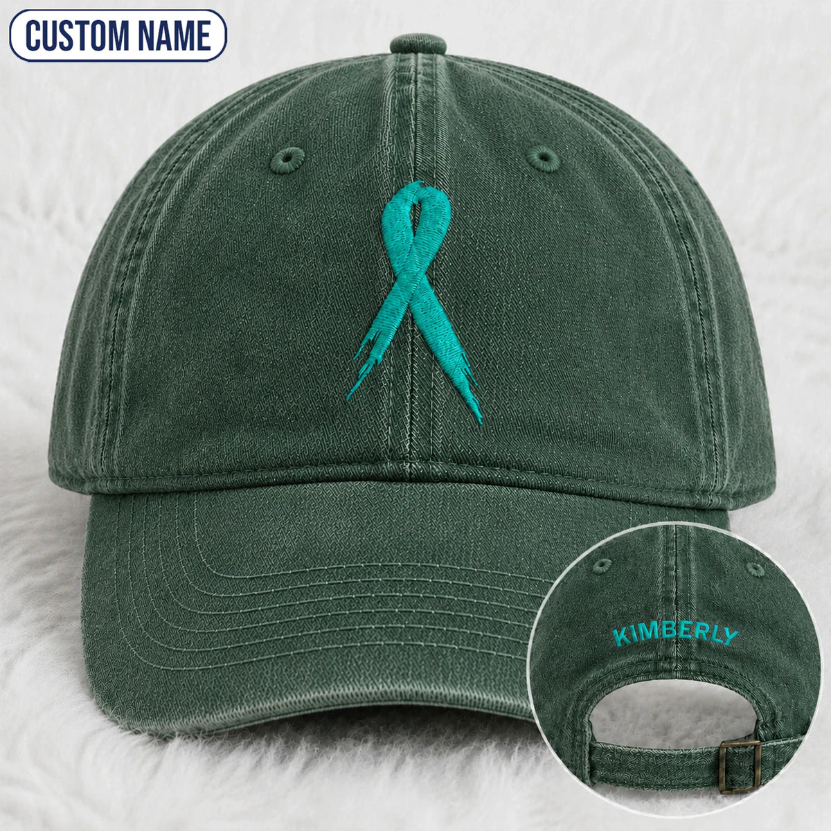 Personalized Ribbon Teal Ribbon Embroidered Washed Cap