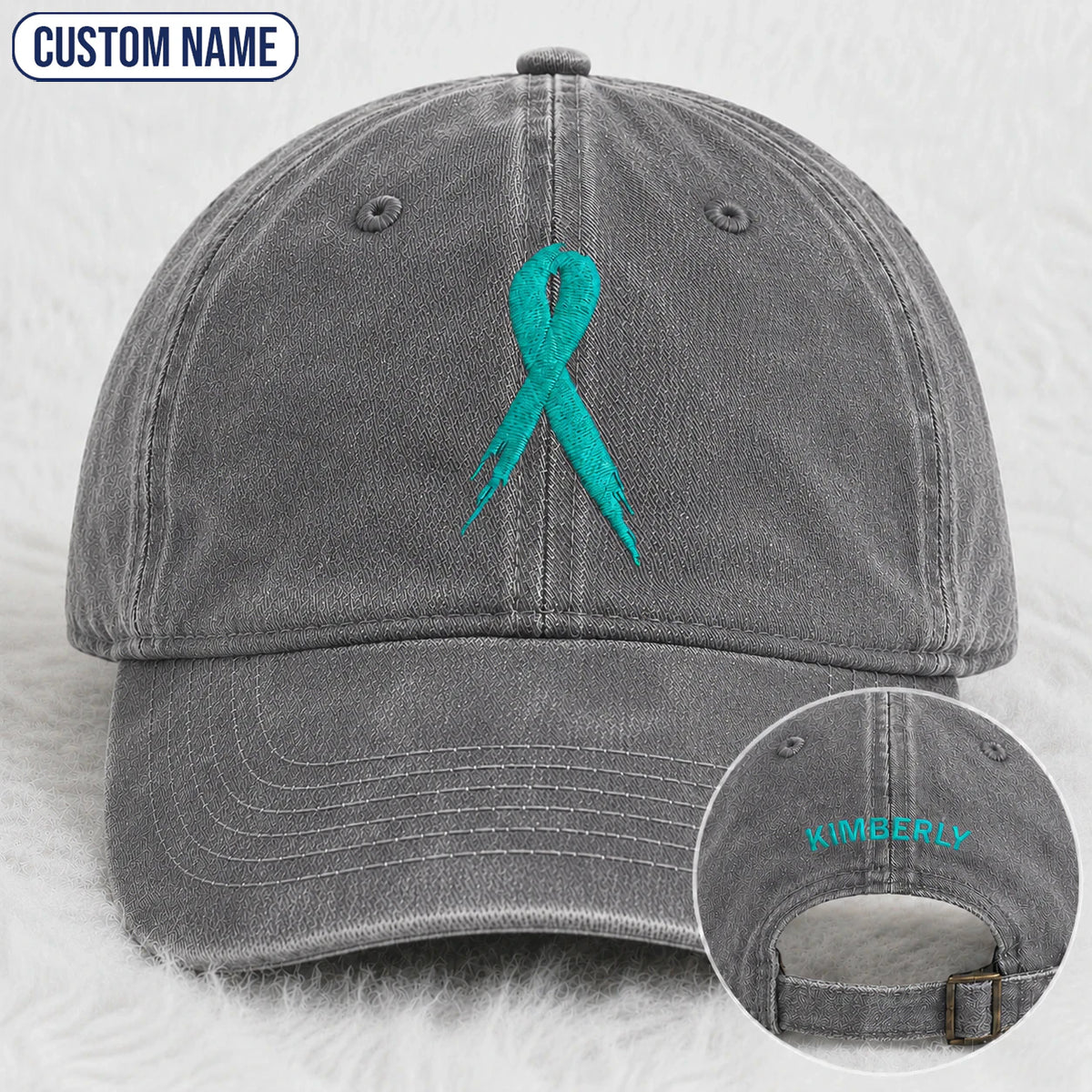 Personalized Ribbon Teal Ribbon Embroidered Washed Cap