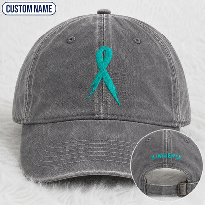 Personalized Ribbon Teal Ribbon Embroidered Washed Cap