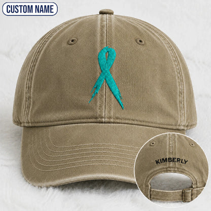 Personalized Ribbon Teal Ribbon Embroidered Washed Cap