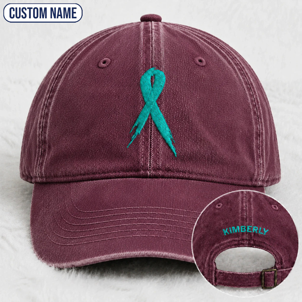 Personalized Ribbon Teal Ribbon Embroidered Washed Cap