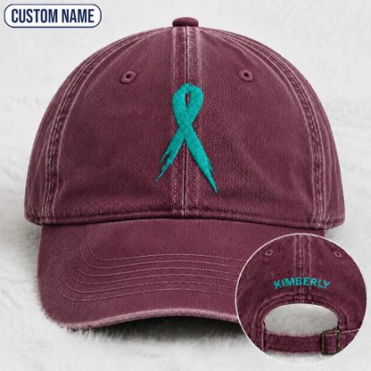 Personalized Ribbon Teal Ribbon Embroidered Washed Cap
