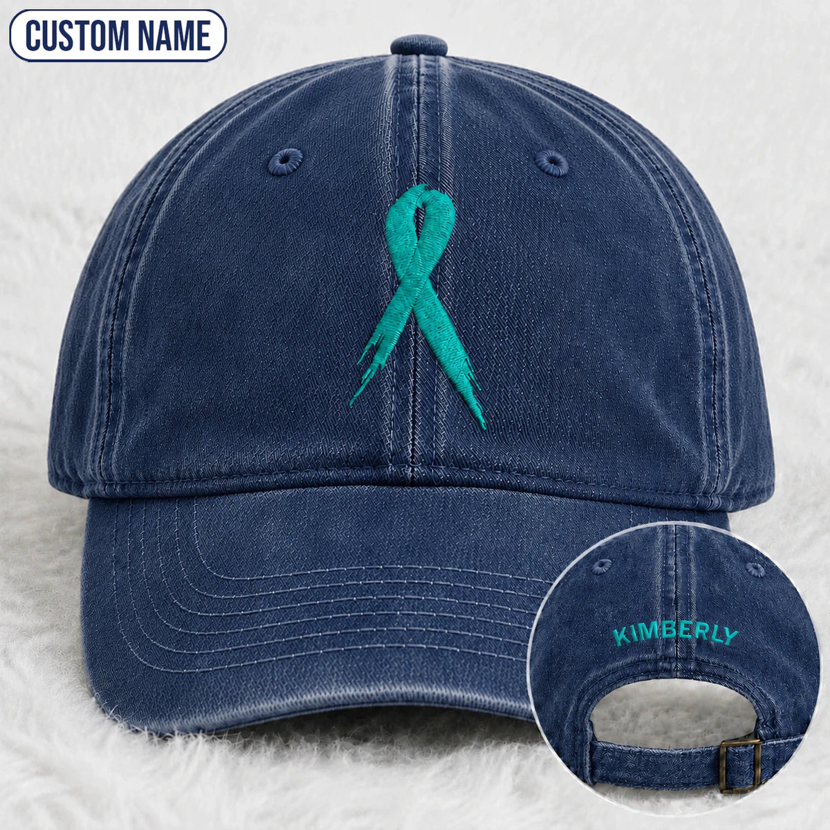 Personalized Ribbon Teal Ribbon Embroidered Washed Cap