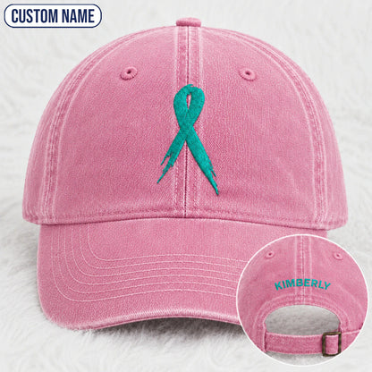 Personalized Ribbon Teal Ribbon Embroidered Washed Cap