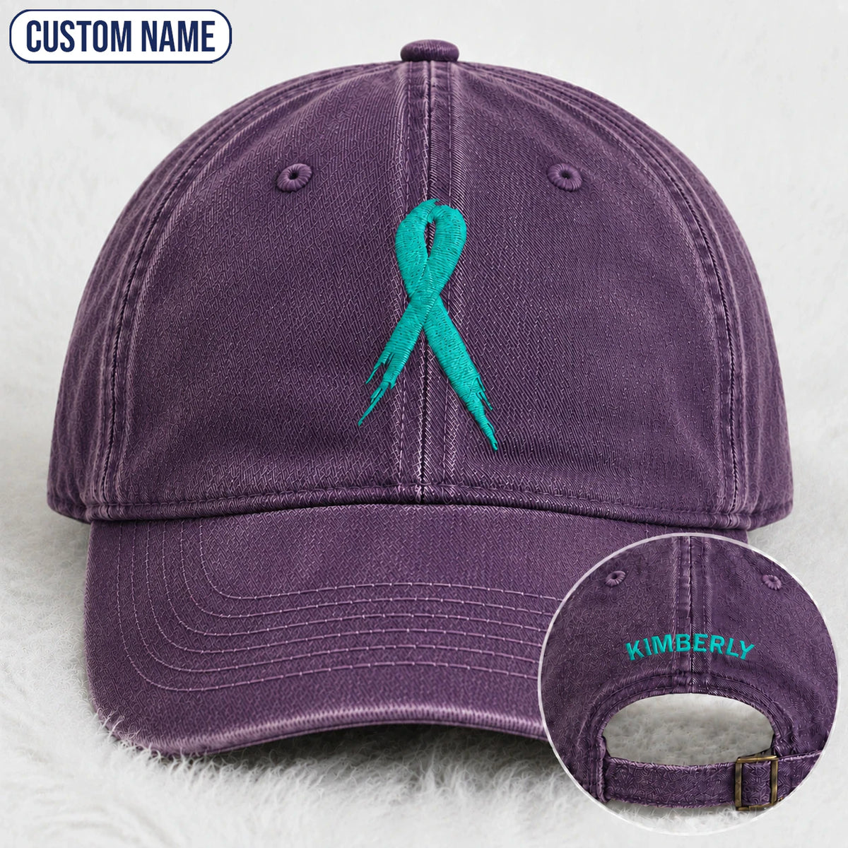 Personalized Ribbon Teal Ribbon Embroidered Washed Cap
