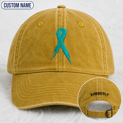 Personalized Ribbon Teal Ribbon Embroidered Washed Cap