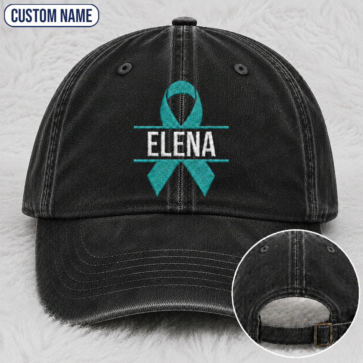 Personalized Ribbon V2 Teal Ribbon Embroidered Washed Cap