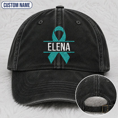 Personalized Ribbon V2 Teal Ribbon Embroidered Washed Cap