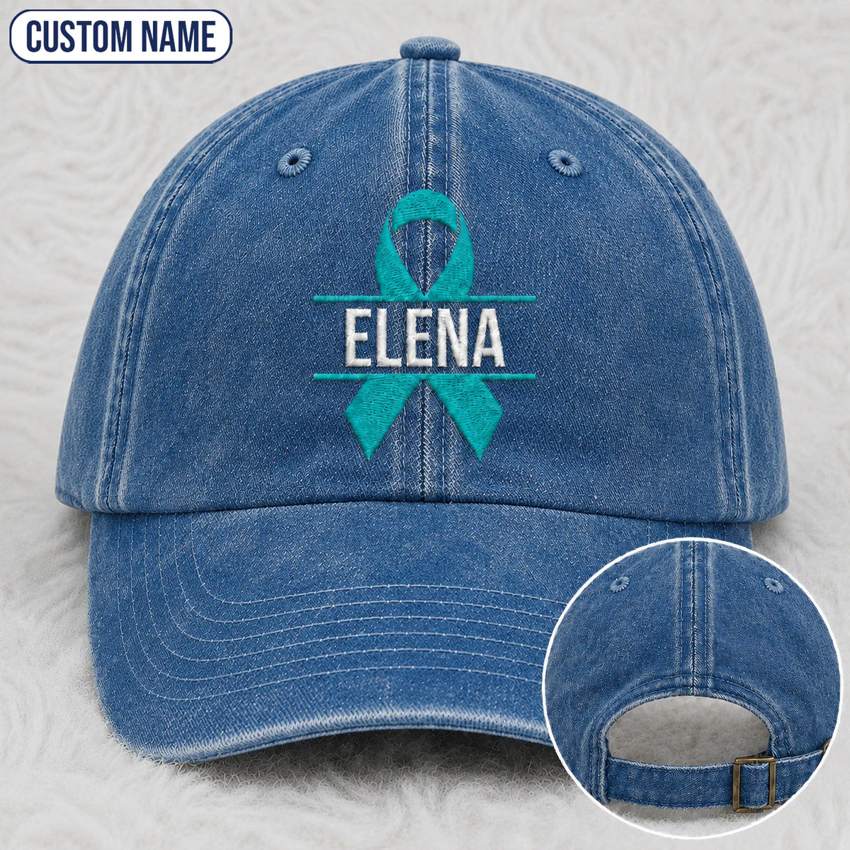Personalized Ribbon V2 Teal Ribbon Embroidered Washed Cap