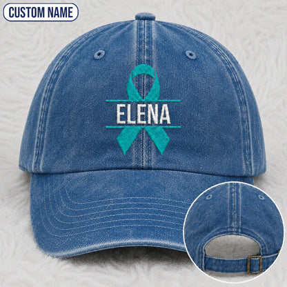 Personalized Ribbon V2 Teal Ribbon Embroidered Washed Cap