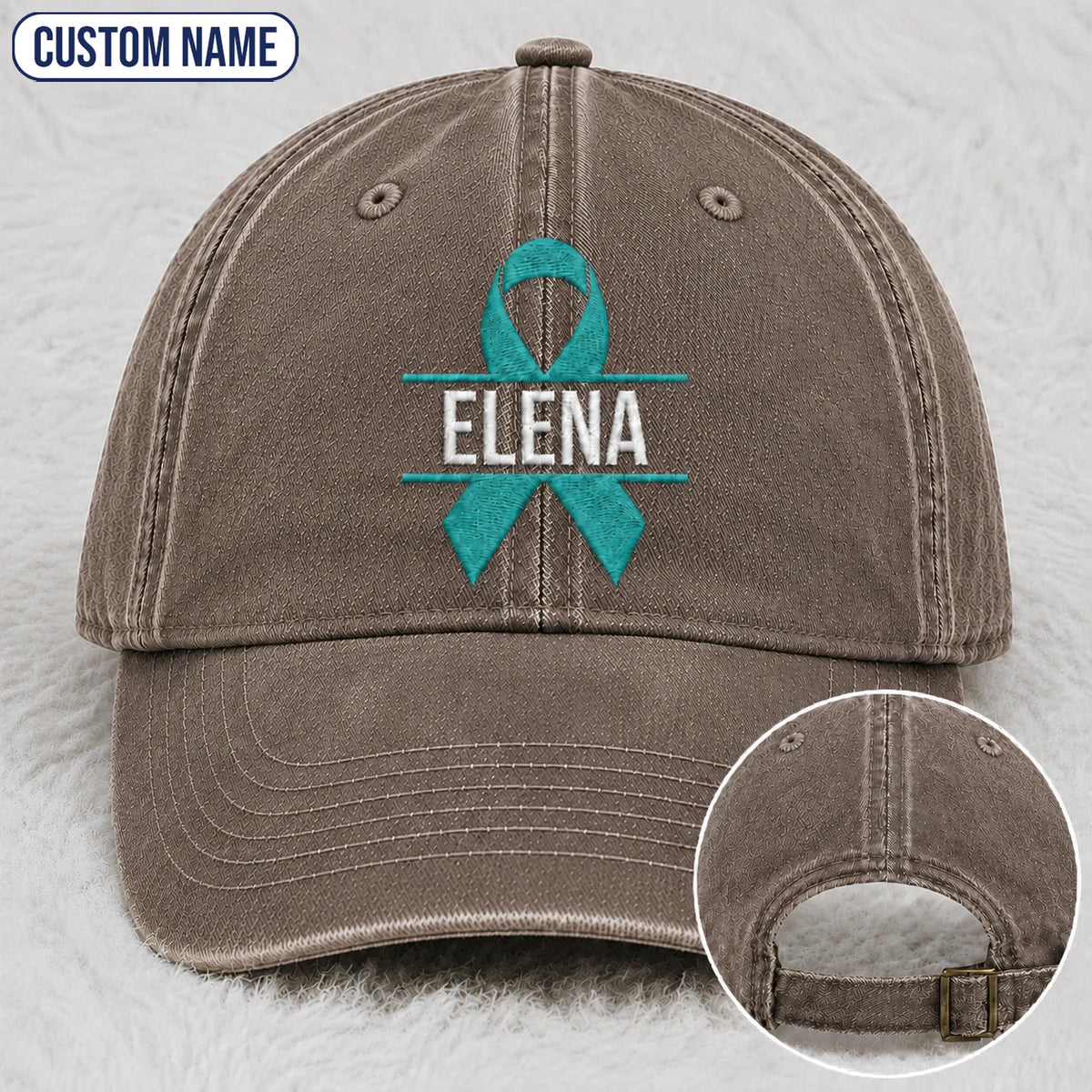 Personalized Ribbon V2 Teal Ribbon Embroidered Washed Cap