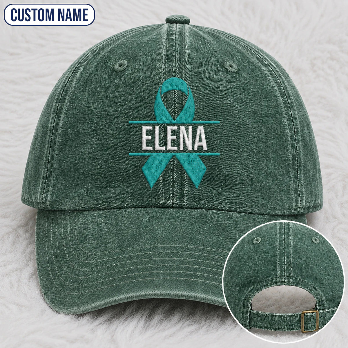 Personalized Ribbon V2 Teal Ribbon Embroidered Washed Cap