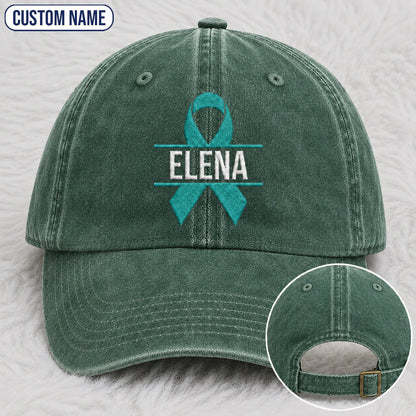 Personalized Ribbon V2 Teal Ribbon Embroidered Washed Cap