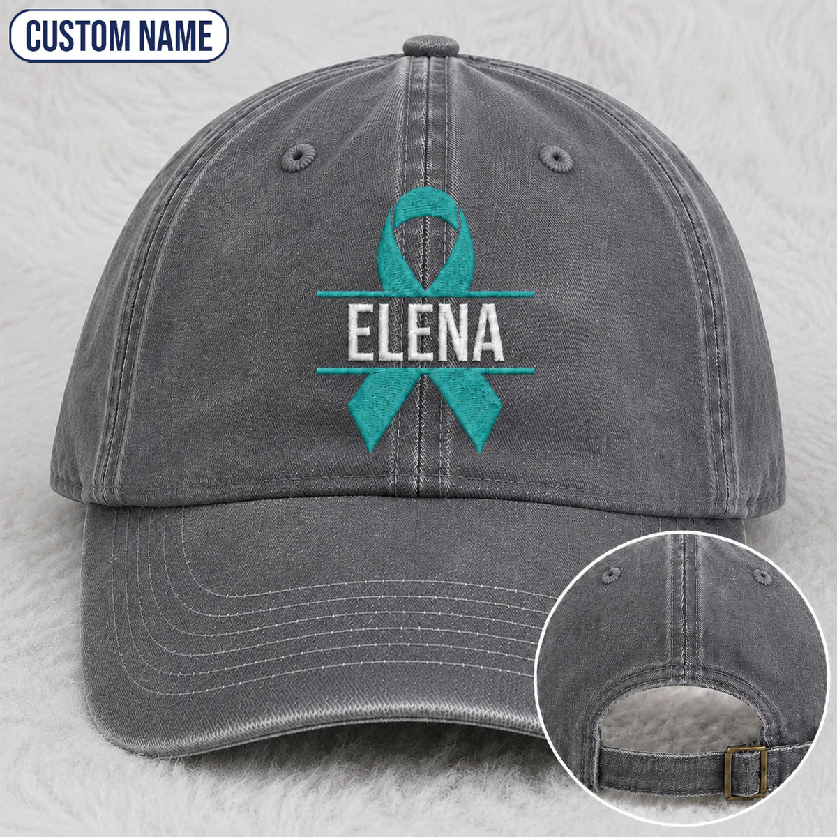 Personalized Ribbon V2 Teal Ribbon Embroidered Washed Cap