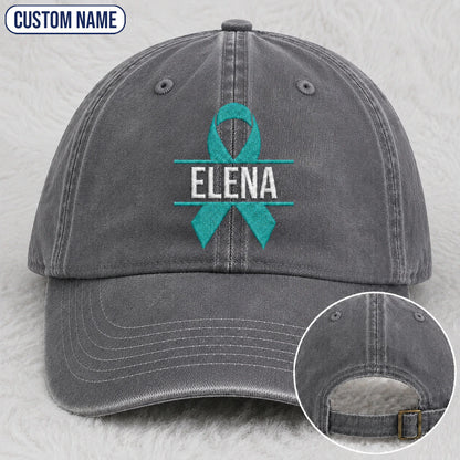 Personalized Ribbon V2 Teal Ribbon Embroidered Washed Cap