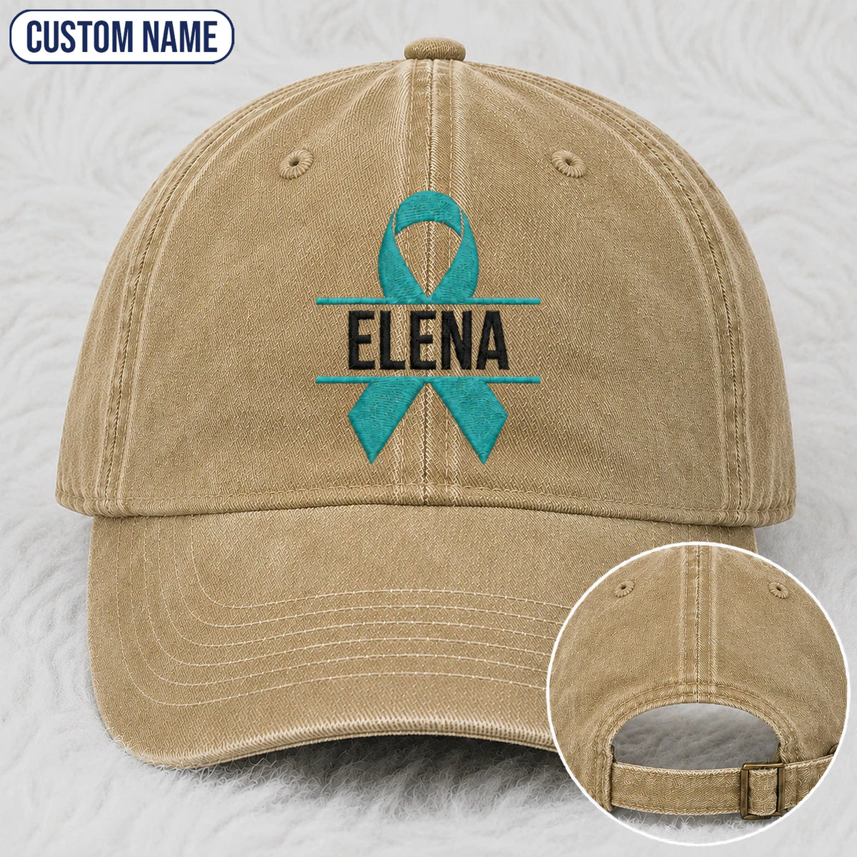 Personalized Ribbon V2 Teal Ribbon Embroidered Washed Cap