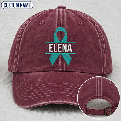 Personalized Ribbon V2 Teal Ribbon Embroidered Washed Cap