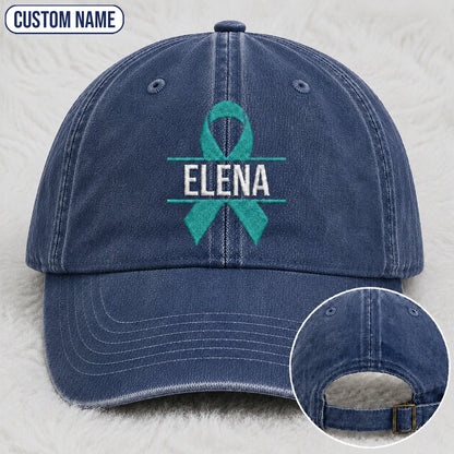 Personalized Ribbon V2 Teal Ribbon Embroidered Washed Cap