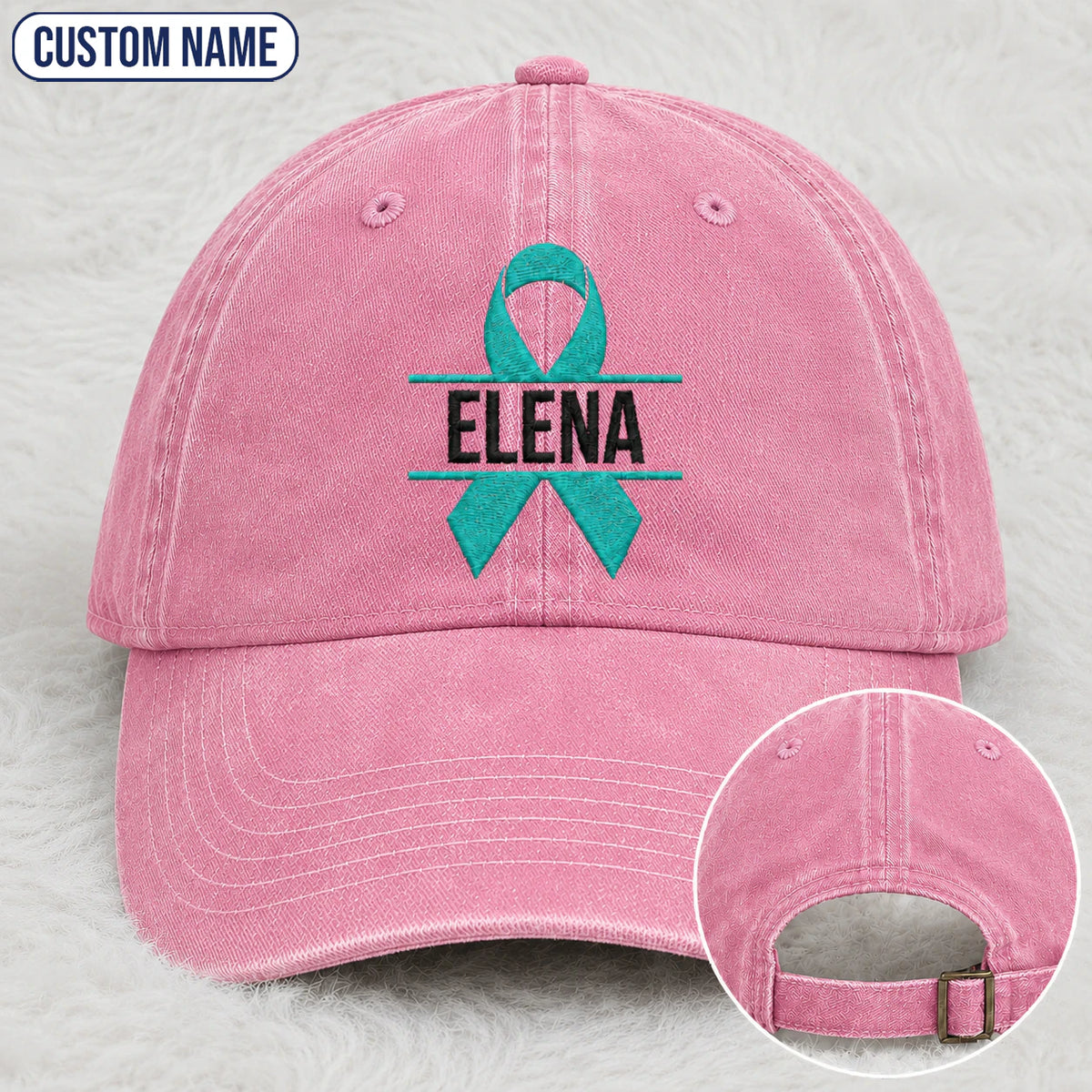 Personalized Ribbon V2 Teal Ribbon Embroidered Washed Cap