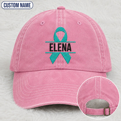 Personalized Ribbon V2 Teal Ribbon Embroidered Washed Cap