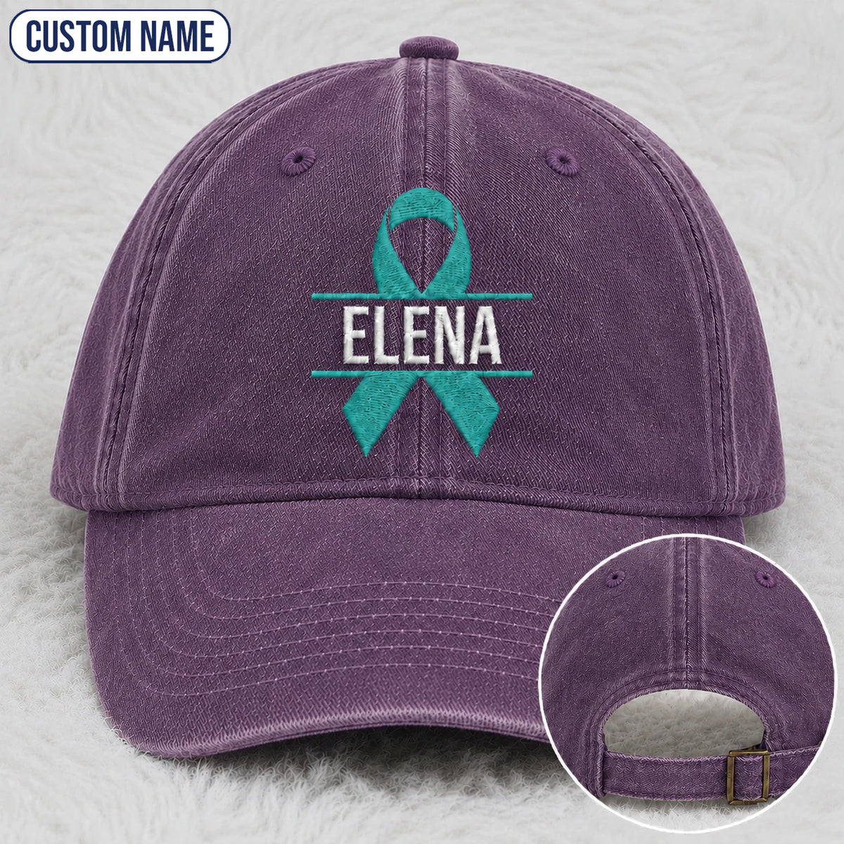 Personalized Ribbon V2 Teal Ribbon Embroidered Washed Cap