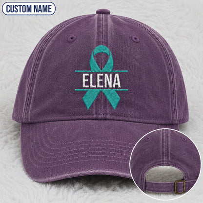 Personalized Ribbon V2 Teal Ribbon Embroidered Washed Cap