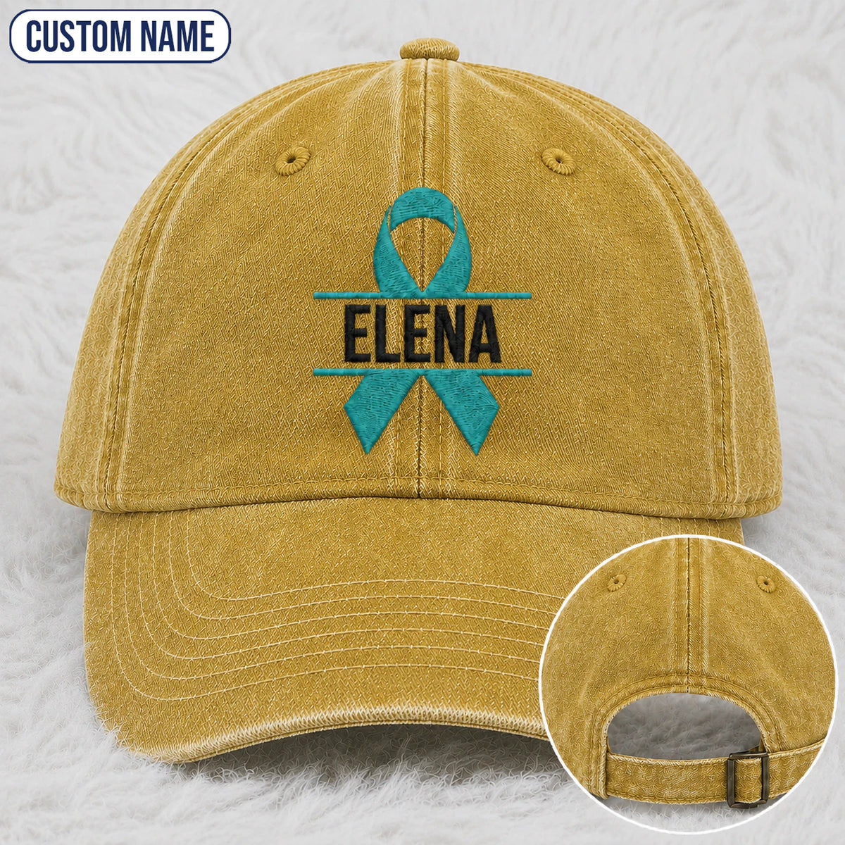 Personalized Ribbon V2 Teal Ribbon Embroidered Washed Cap