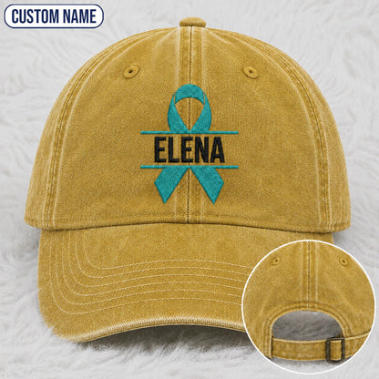 Personalized Ribbon V2 Teal Ribbon Embroidered Washed Cap