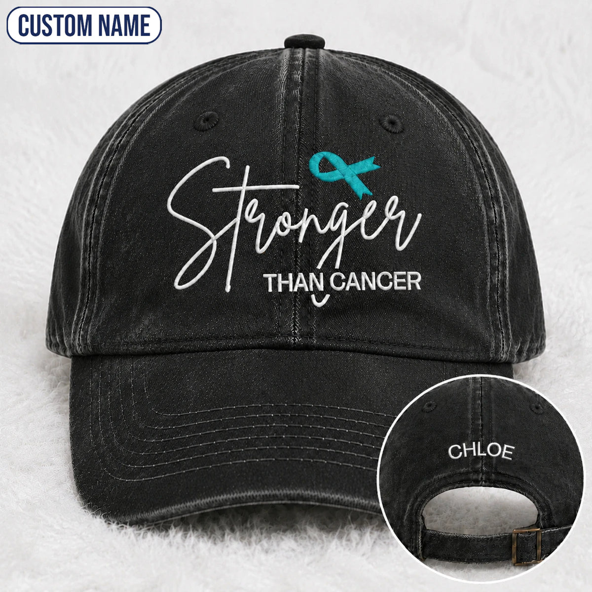 Personalized Stronger Teal Ribbon Embroidered Washed Cap