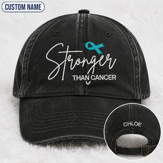 Personalized Stronger Teal Ribbon Embroidered Washed Cap