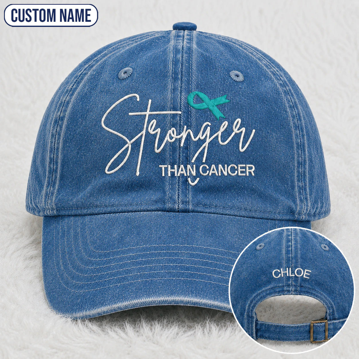 Personalized Stronger Teal Ribbon Embroidered Washed Cap